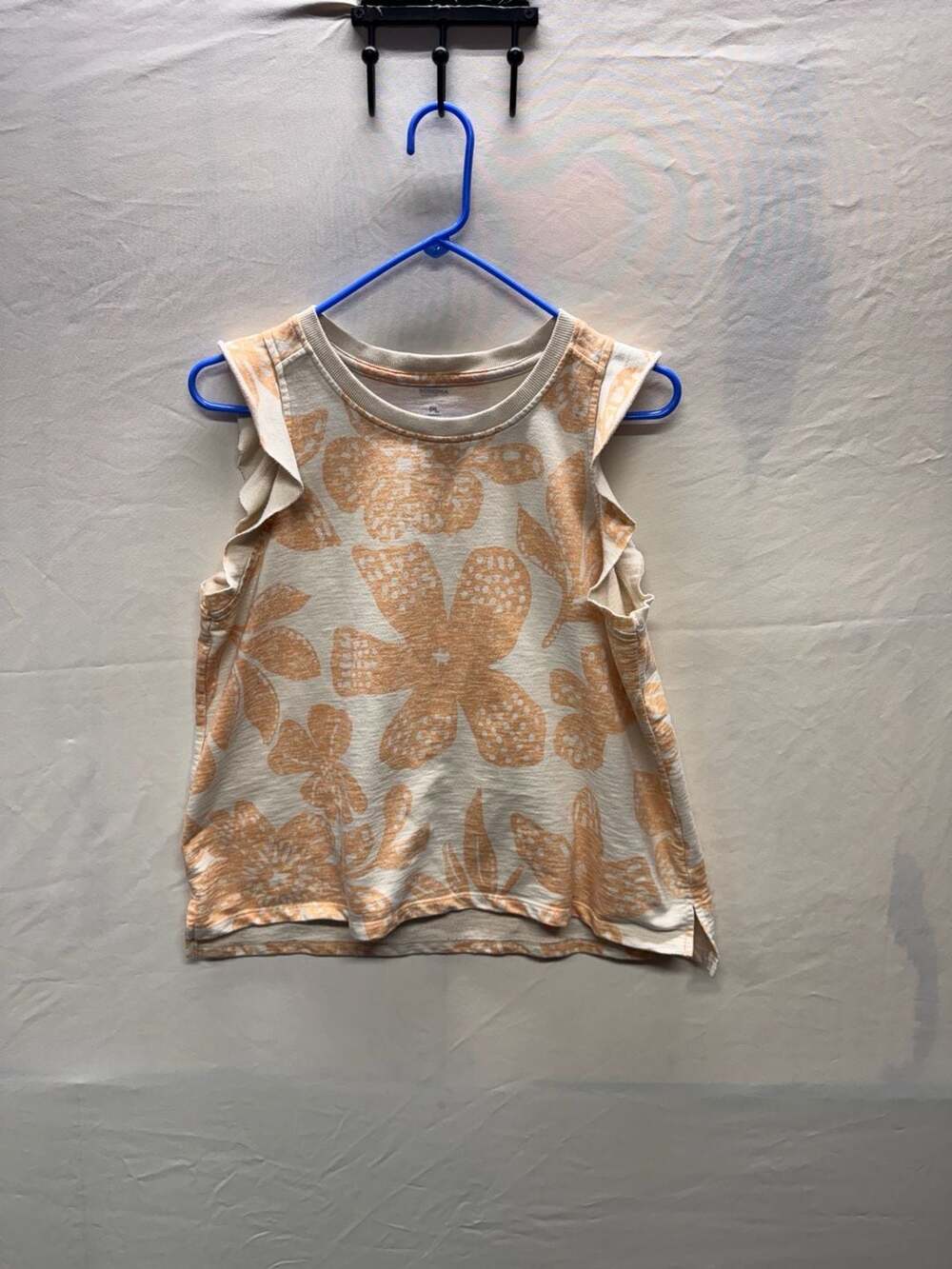 Sonoma Goods For Life Cream Beige Orange Floral Terry Ruffle Flutter Sleeve Top